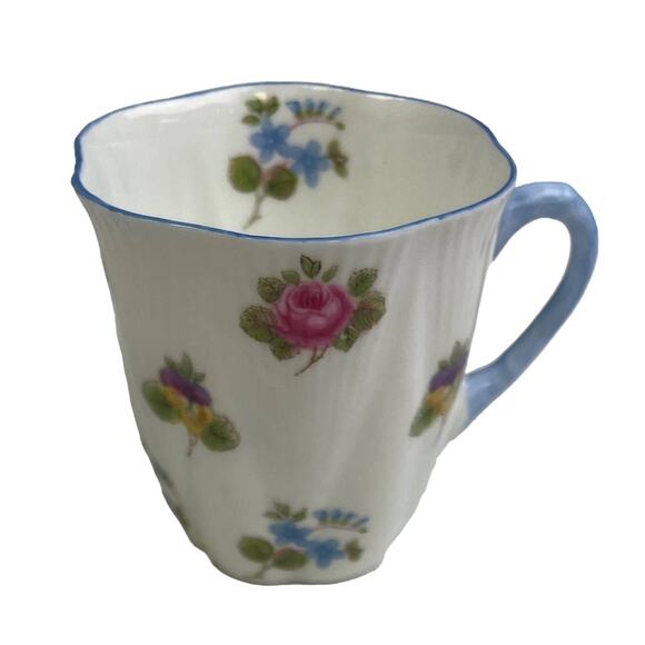 Vintage Shelley England Blue Trim Wildflowers Saucer Cup Fine Bone China Teacup - Picture 5 of 7